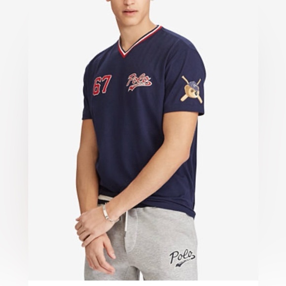 Polo Ralph Lauren Other - Men’s Polo Bear V Neck Jersey Look Navy Blue Graphic T-Shirt